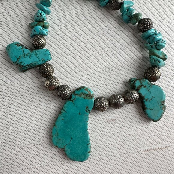 Turquoise Blue Magnesite Beaded Necklace 20” Boho Southwestern Jewelry - Picture 5 of 15